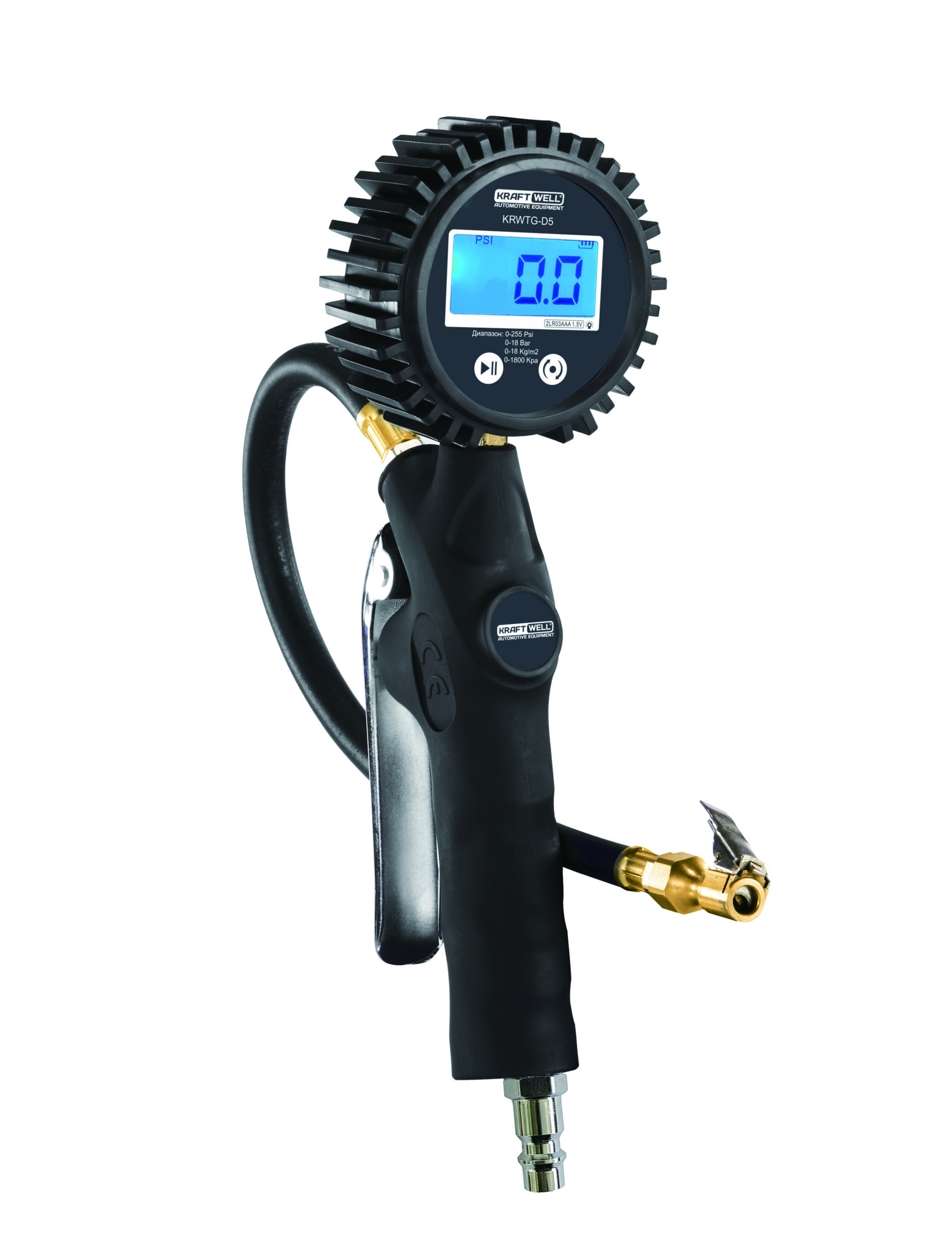 KraftWell KRWTG-D5 Пистолет для подкачки шин с цифровым манометром KraftWell KRWTG-D5 Пистолет для подкачки шин с цифровым манометром
